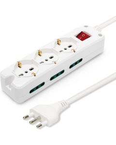 MULTIPRESA COMPACT 9 POSTI(3 SCHUKO + 6 BIVAL.) - BIANCA