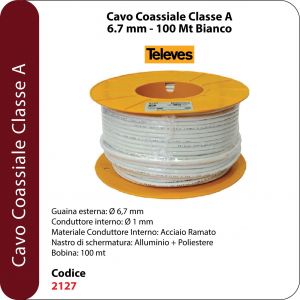 CAVO COASSIALE CLASSE A 6.7MM 100 MT BIANCO