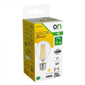 LAMPADINA LED FILAMENT GOCCIA A60 E27 9W LUCE CALDA 3000K