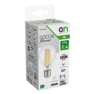 LAMPADINA LED FILAMENT GOCCIA A60 E27 9W LUCE NATURALE 4000K