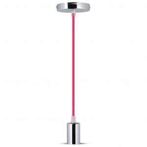LAMPADARIO IN METALLO CON PORTAL. E27 -CROMATO E CAVO FUCSIA