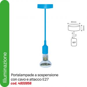PENDENTE SILICONE 1M 2X0.75MM2 E27 BLU                      