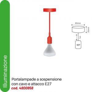 PENDENTE SILICONE 1M 2X0.75MM2 E27 ROSSO                    