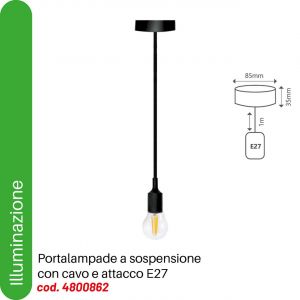 PENDENTE SILICONE 1M 2X0.75MM2 E27 NERO                     