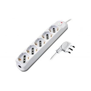 MULTIPRESA BIANCA C/PULSANTE 5 POSIZIONI SCHUKO BIPASSO 10/