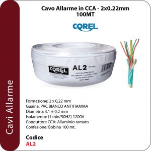 CAVO ALLARME IN CCA-2X0.22 100MT