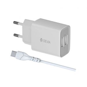 SUIT CARICA BATTERIA 2,4A 2 USCITE E CAVO USB A-TYPE-C