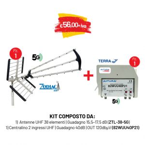 KIT 1 ANTENNA (ZTL-38-5G) + 1 CENTRALINO (82WUU40P21)