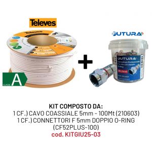 KIT CAVO COASSIALE(210603) + CONNETTORI F 5mm(CF52PLUS-100)