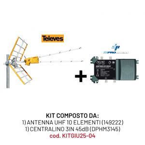 KIT 1 ANTENNA UHF (149222) + 1 CENTRALINO 3IN 45dB(DPHM3145)