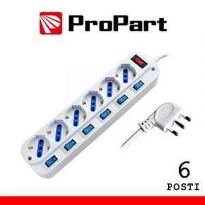 MULTIPRESA 6 POSTI BIPASSO/SCHUKO SPINA 16A+INTERR. MULTIPLI