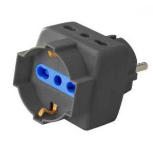 ADATTATORE 3 POSTI BIPASSO/SCHUKO SPINA SCHUKO - NERO