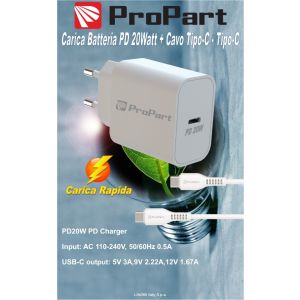 CARICA BATTERIA RAPIDO 20W - DA TIPO-C A TIPO-C
