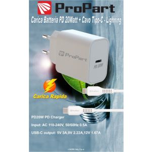 CARICA BATTERIA RAPIDO 20W - DA TIPO-C A LIGHTNING