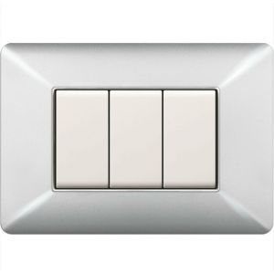 PLACCA COPRINTERRUTTORI 3 MODULI ARGENTO CHIARO