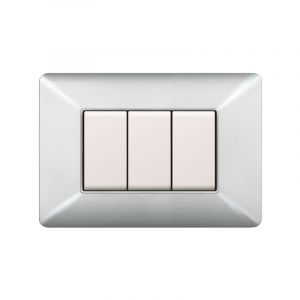 PLACCA COPRINTERRUTTORI 3 MODULI ARGENTO CHIARO