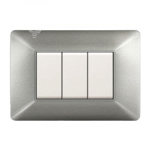 PLACCA COPRINTERRUTTORI 3 MODULI ACCIAIO SATINATO